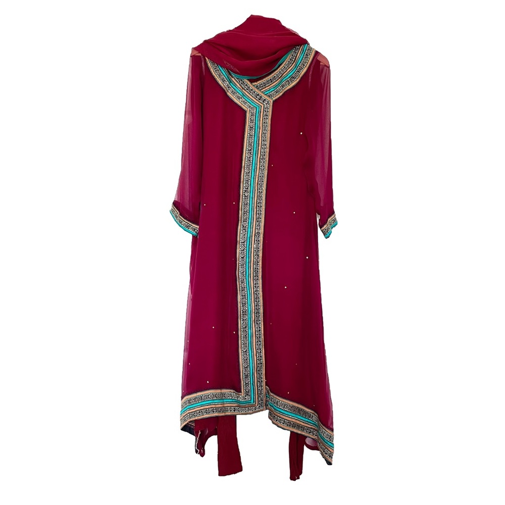 3 Piece Magenta Sut with Churidaar Pants